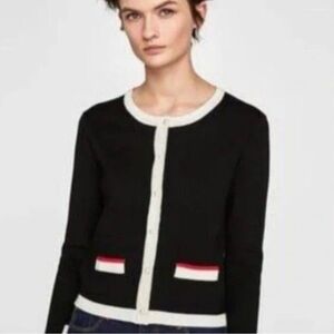Zara Black and White Women's Sweater pearl button Size M